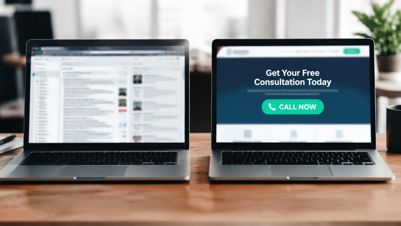 Side-by-side comparison of a brochure homepage and a conversion homepage