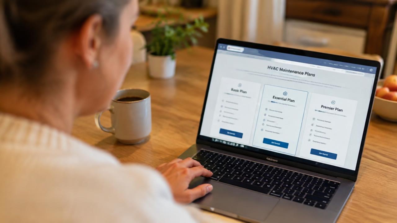 HVAC company website showing maintenance plan options