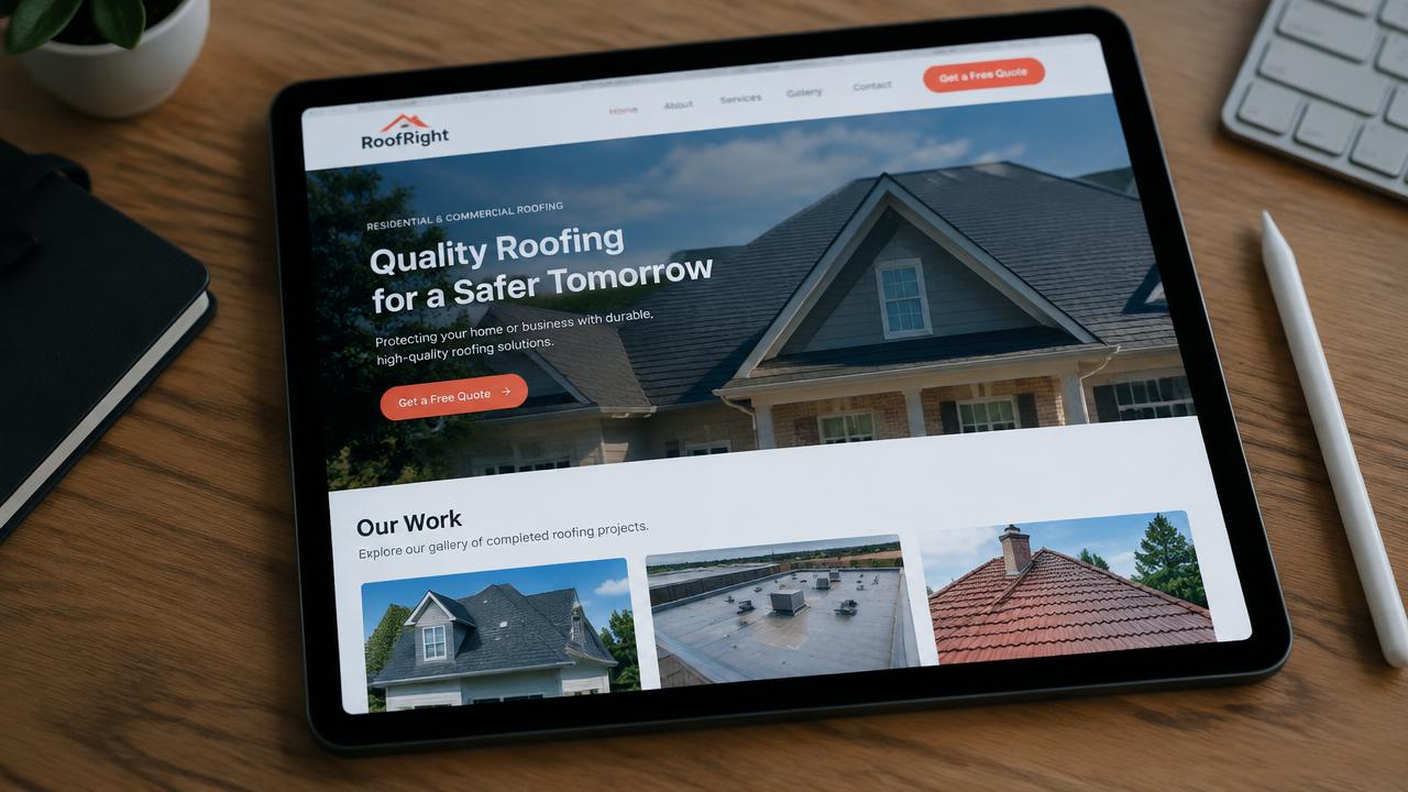 Roof replacement landing page with gallery and call button