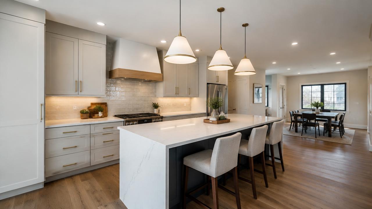 Finished kitchen remodel with new cabinets and island