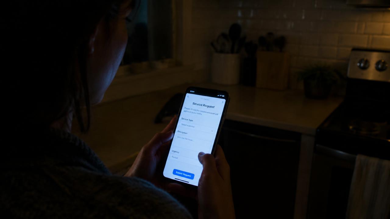 Pest control request form on a mobile phone