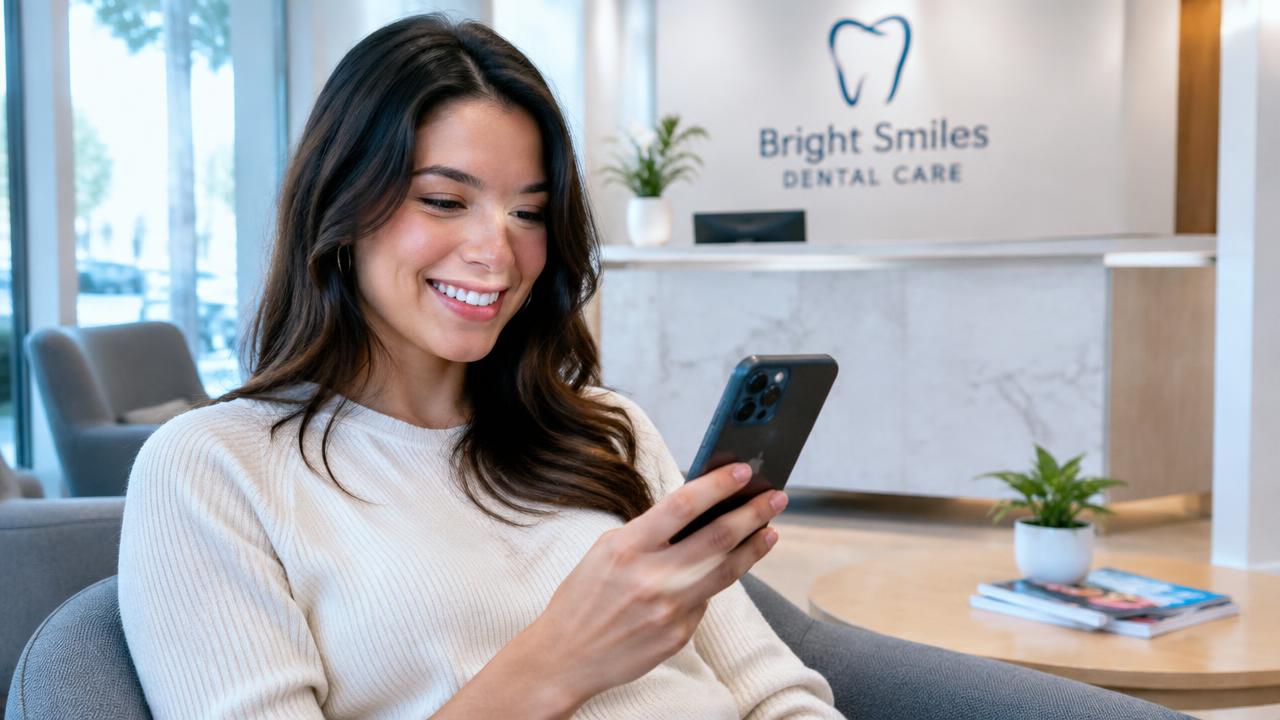 Dental patient receiving a review request text after an appointment