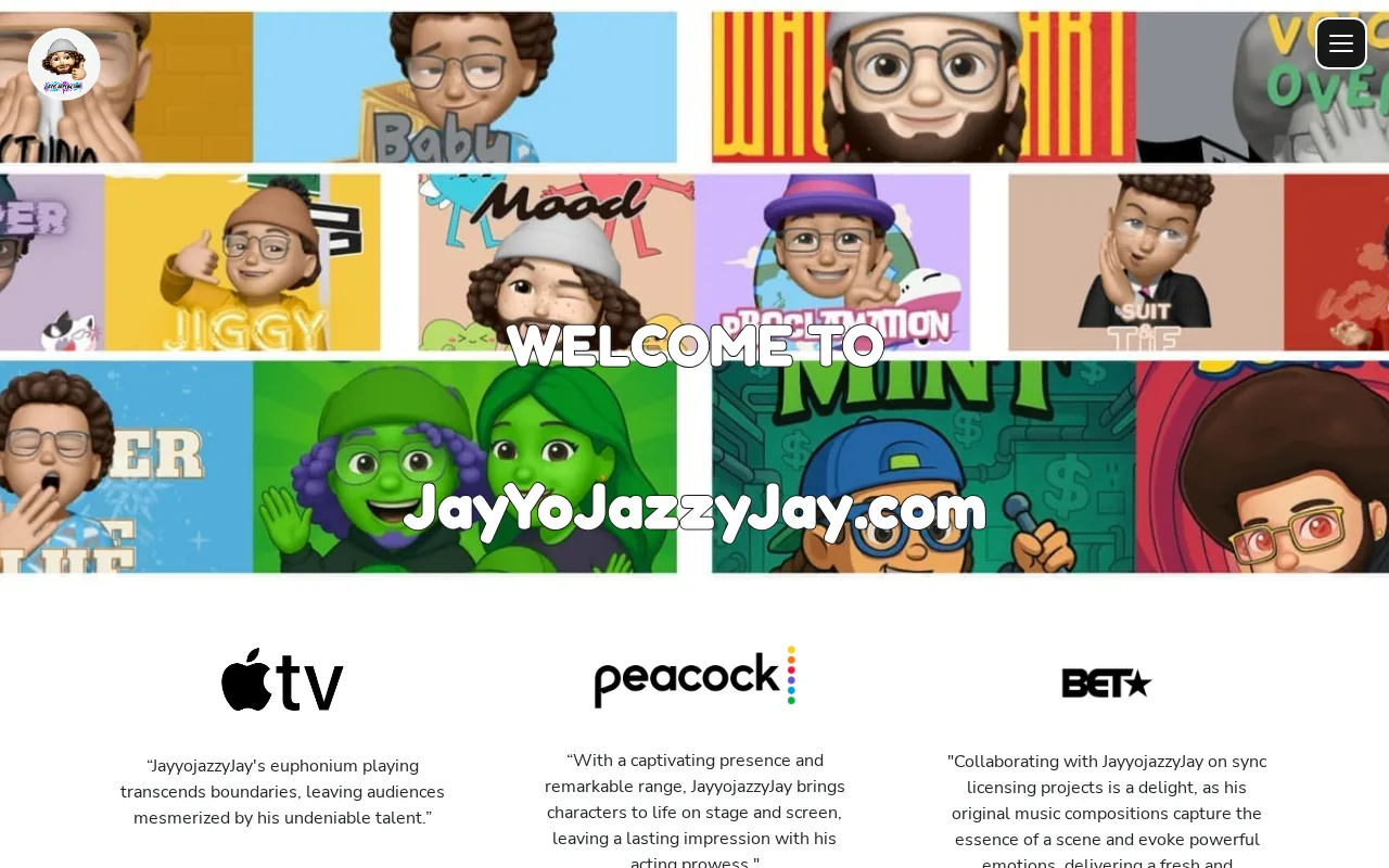 Screenshot of the JayYoJazzyJay.com brand platform homepage
