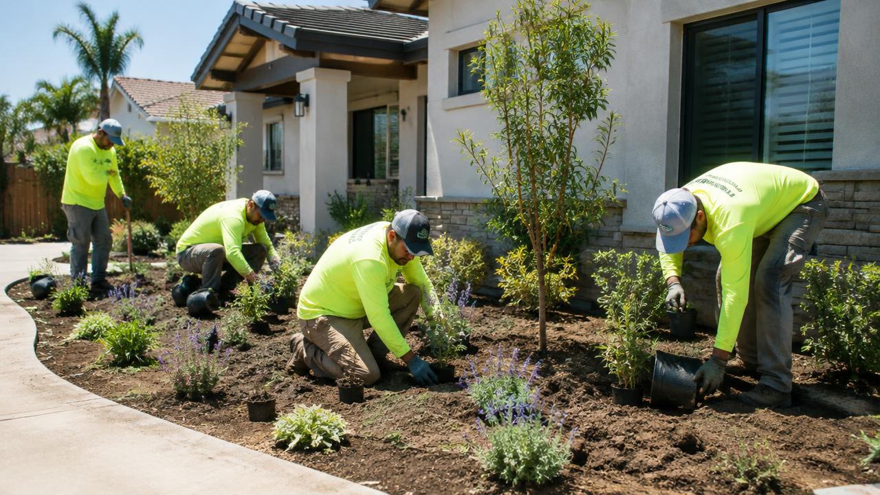 Landscapers at work in a Burbank, CA home